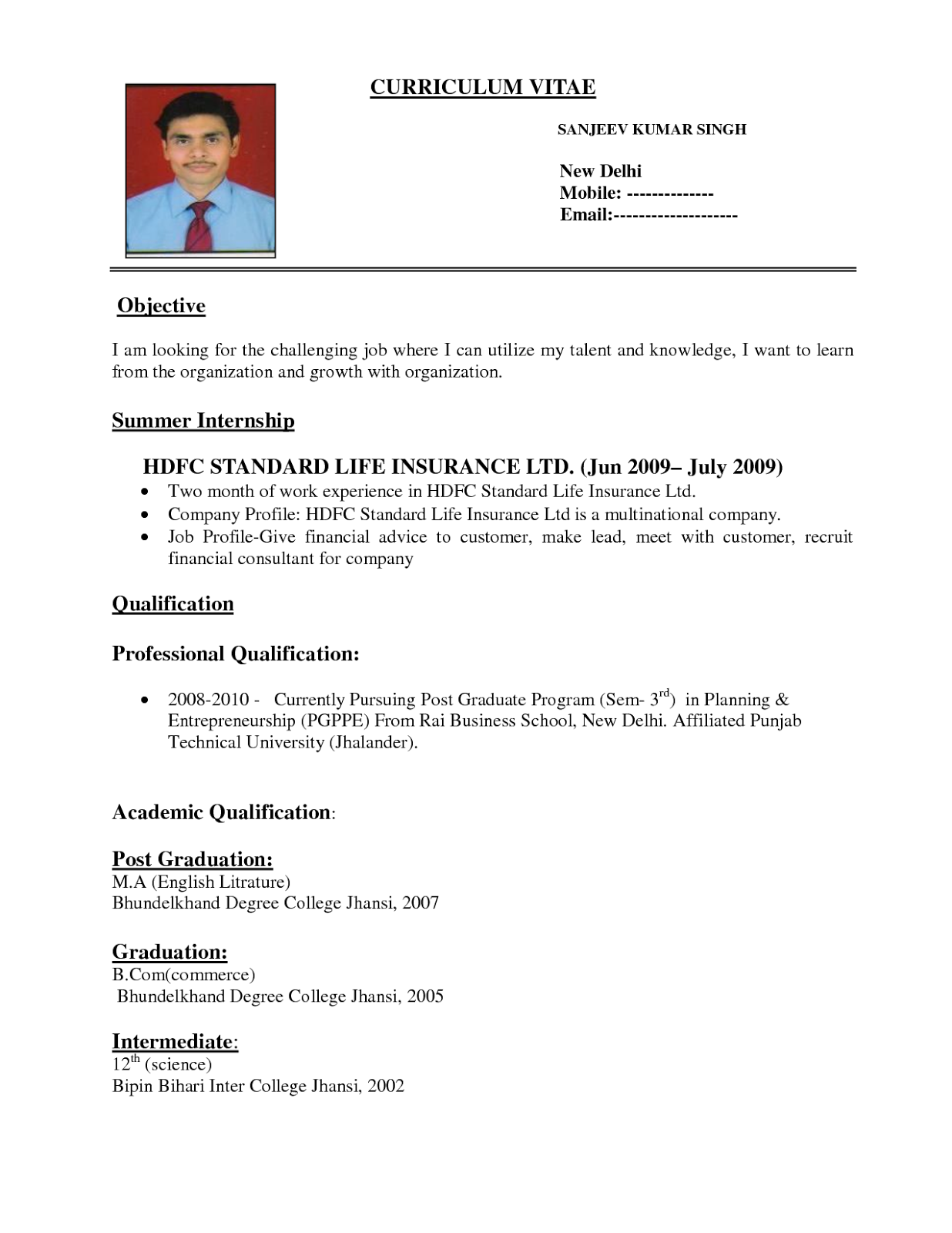 Sample formal resume template
